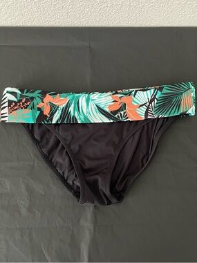 Freya Black Bikini Bottom with Tropical Fold-Over Waistband - size M - NWOT
